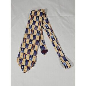 Vtg J. Garcia Collectors Edition Tie Abstract Gold Blue Geometric Men's Necktie